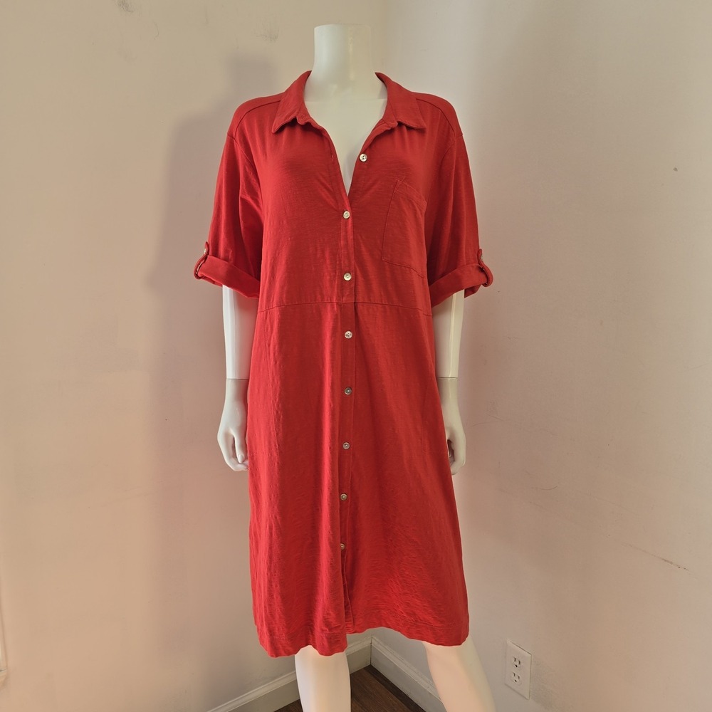 J. Jill Womens Red Cotton Modal Short Sleeve Button Front Shirt Dress Sz 3X Plus